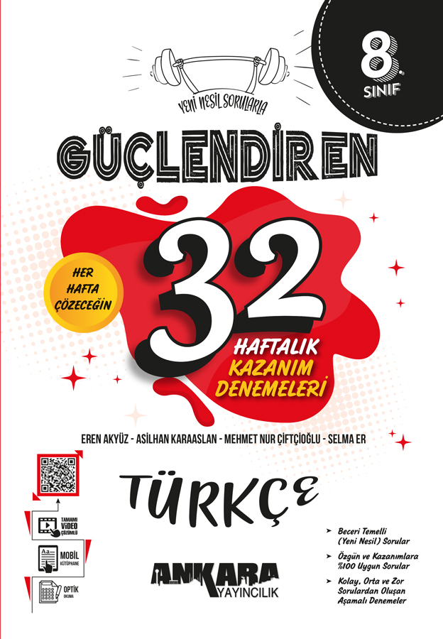 Ankara Yayıncılık 8. Sınıf Güçlendiren 32 Haftalık Türkçe Kazanım Denemeleri