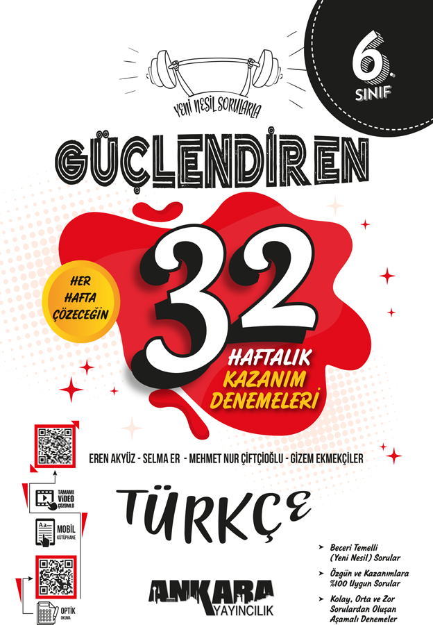 Ankara Yayıncılık 6. Sınıf Güçlendiren 32 Haftalık Türkçe Kazanım Denemeleri
